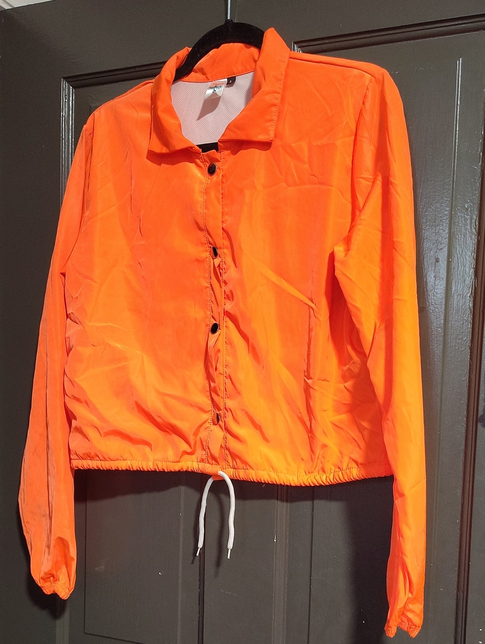 Women's Neon Orange Bomber Jacket with Drawstring